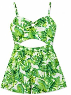 Tropical Green Leaf Cutout Romper